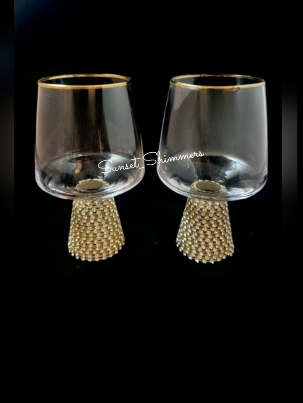 4pc Christian Siriano Gorgeous Rhinestone GOLD Rim Decorative SHOT Glasses NEW